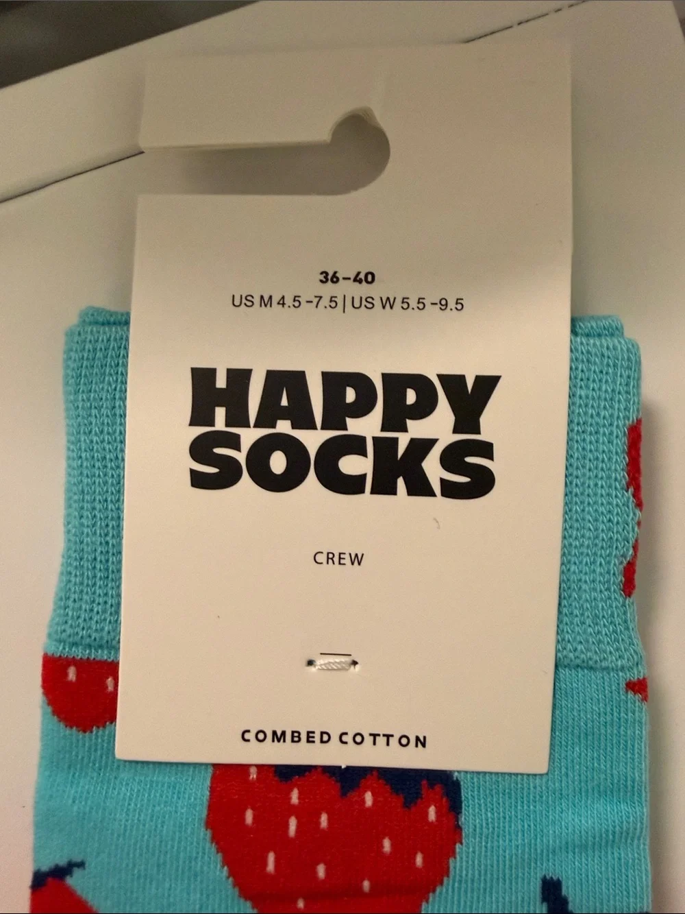 Happy Socks Strawberry Crew Socks - Red, Cream & Blue